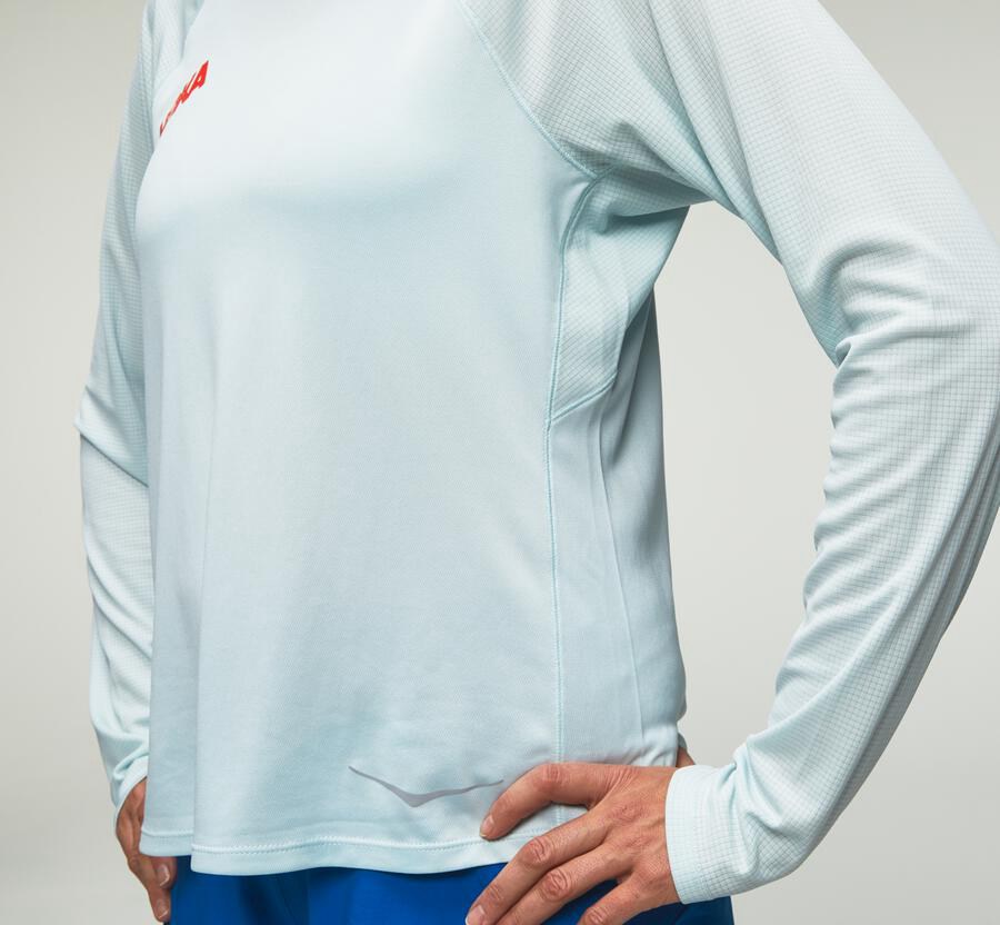 Hoka One One Tops Womens Blue - Performance Long Sleeve - 71293QXIW